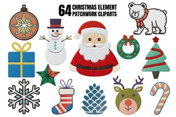 64 Christmas Element Patchwork Cliparts: A Valuable Resource for Holiday Creators
