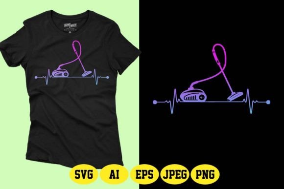 Cleaning Elements with Heartbeat Line: A Trendy T-Shirt Design for Modern Creatives and POD Businesses