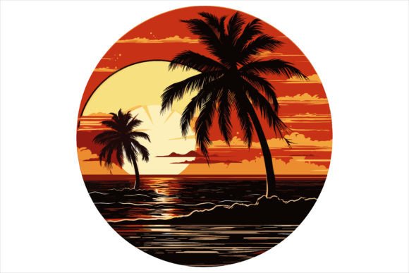 Enhance Your Designs with a Sunset Beach Sticker Brush Vector