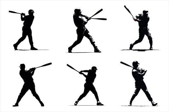 Enhance Your Designs with the Batting Baseball Player Silhouette Set