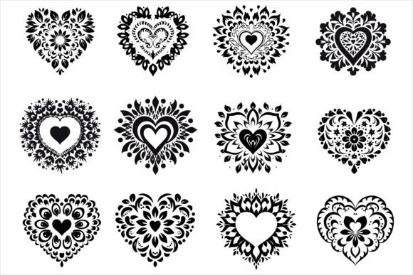 Love Mandala Vector Art Icon Set for Designers