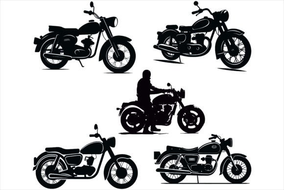 Motorcycle Bike Silhouette Set Vector Illustration