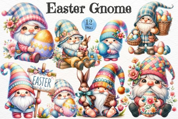 Watercolor Easter Gnome Clipart Bundle – A Creative Resource for Seasonal Projects